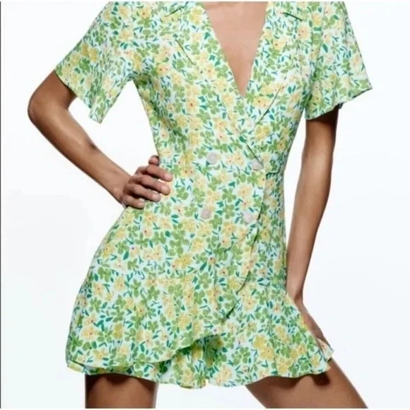 Zara Floral Button Collar Dress Skort Mini Spring Summer Small NWT - Picture 2 of 13